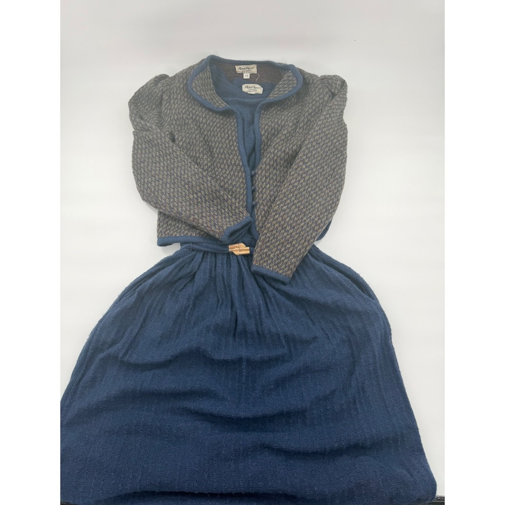 Albert Nipon Knitwear Italy Mohair Blend Navy Blue Dress & Jacket Set Size 12